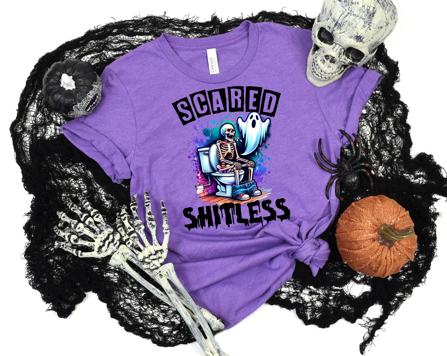 Funny Halloween Sweatshirt, Scared Shitless, Spooky Ghost On Toilet, Sarcastic Skeleton, Spooky Halloween, Halloween Party