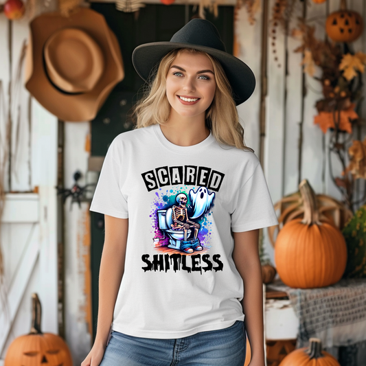 Funny Halloween Sweatshirt, Scared Shitless, Spooky Ghost On Toilet, Sarcastic Skeleton, Spooky Halloween, Halloween Party