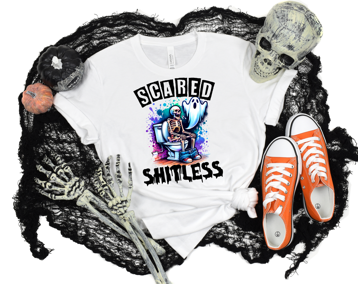 Funny Halloween Sweatshirt, Scared Shitless, Spooky Ghost On Toilet, Sarcastic Skeleton, Spooky Halloween, Halloween Party