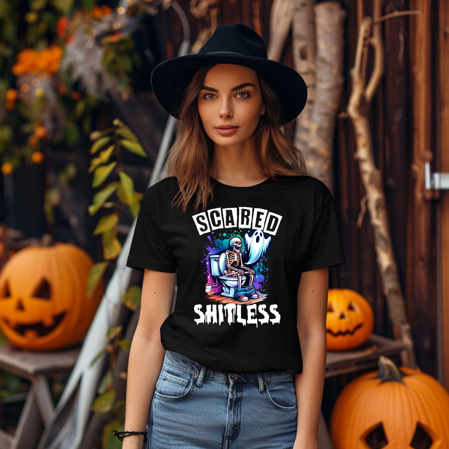 Funny Halloween Sweatshirt, Scared Shitless, Spooky Ghost On Toilet, Sarcastic Skeleton, Spooky Halloween, Halloween Party