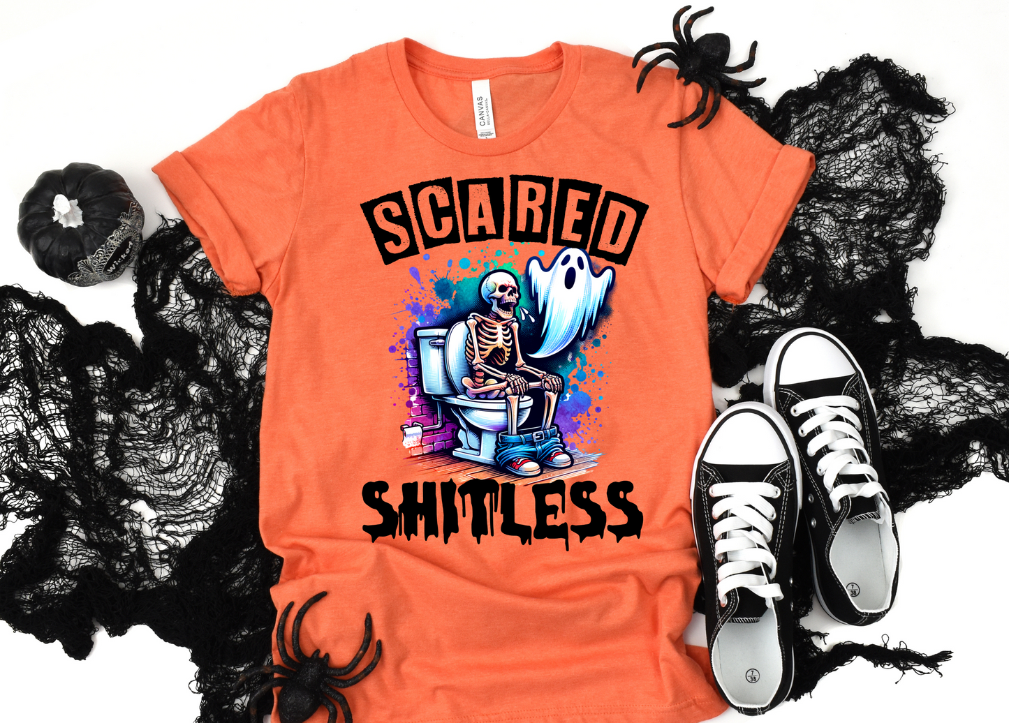 Funny Halloween Sweatshirt, Scared Shitless, Spooky Ghost On Toilet, Sarcastic Skeleton, Spooky Halloween, Halloween Party