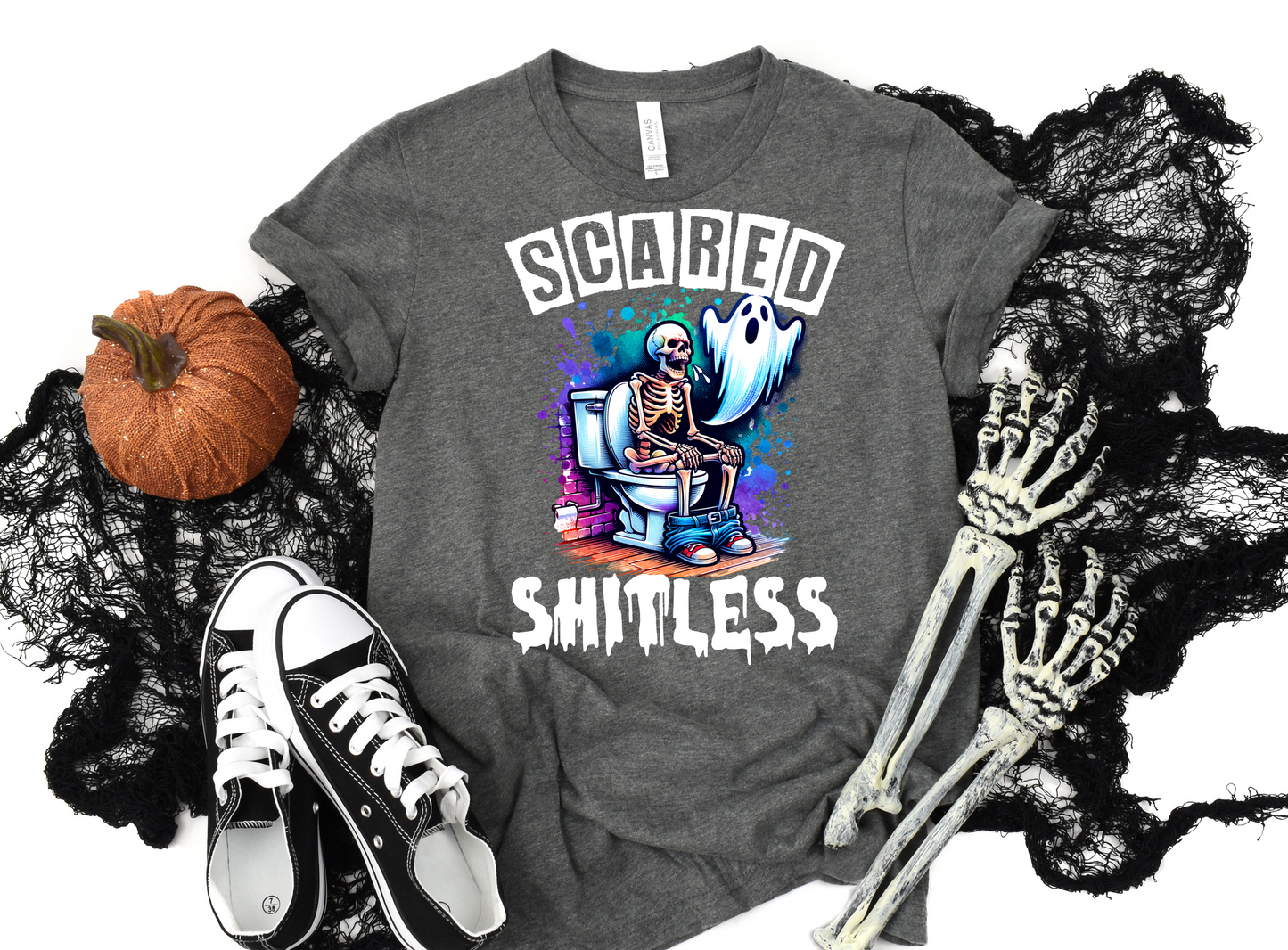 Funny Halloween Sweatshirt, Scared Shitless, Spooky Ghost On Toilet, Sarcastic Skeleton, Spooky Halloween, Halloween Party