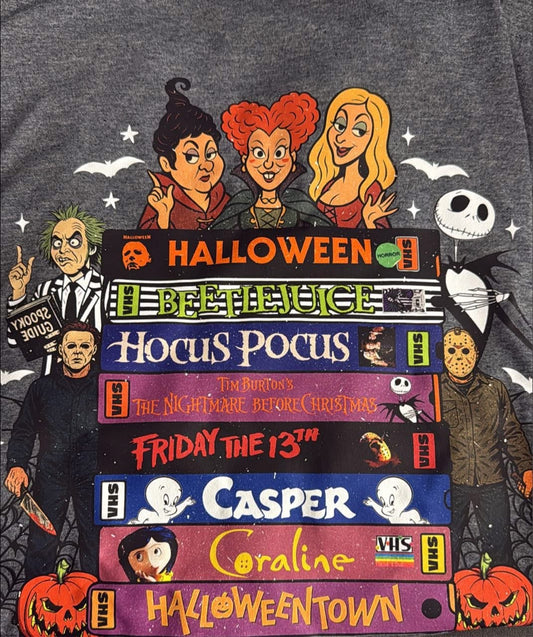 Halloween Movie Tape Stack Graphic, Retro VHS Halloween Shirt, Spooky Season Shirt, Nostalgic Horror VHS Movies Tee