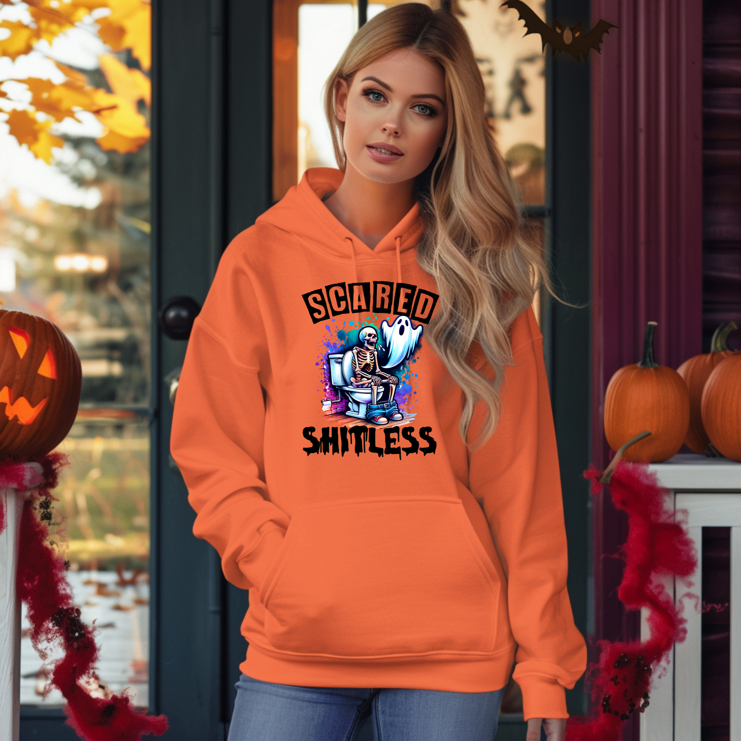 Funny Halloween Sweatshirt, Scared Shitless, Spooky Ghost On Toilet, Sarcastic Skeleton, Spooky Halloween, Halloween Party