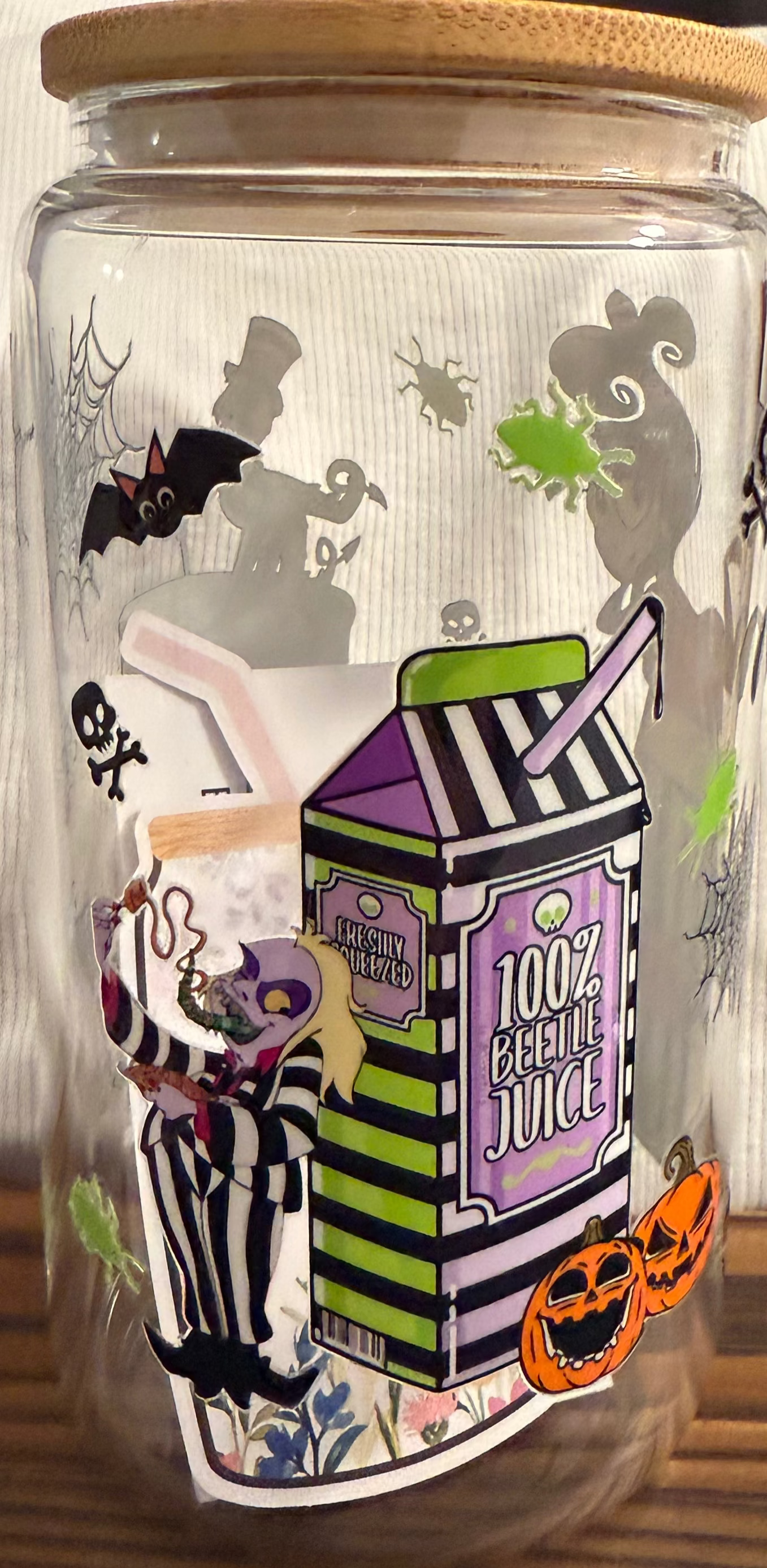 Spooky Beetle Cartoon Glass Can 16oz